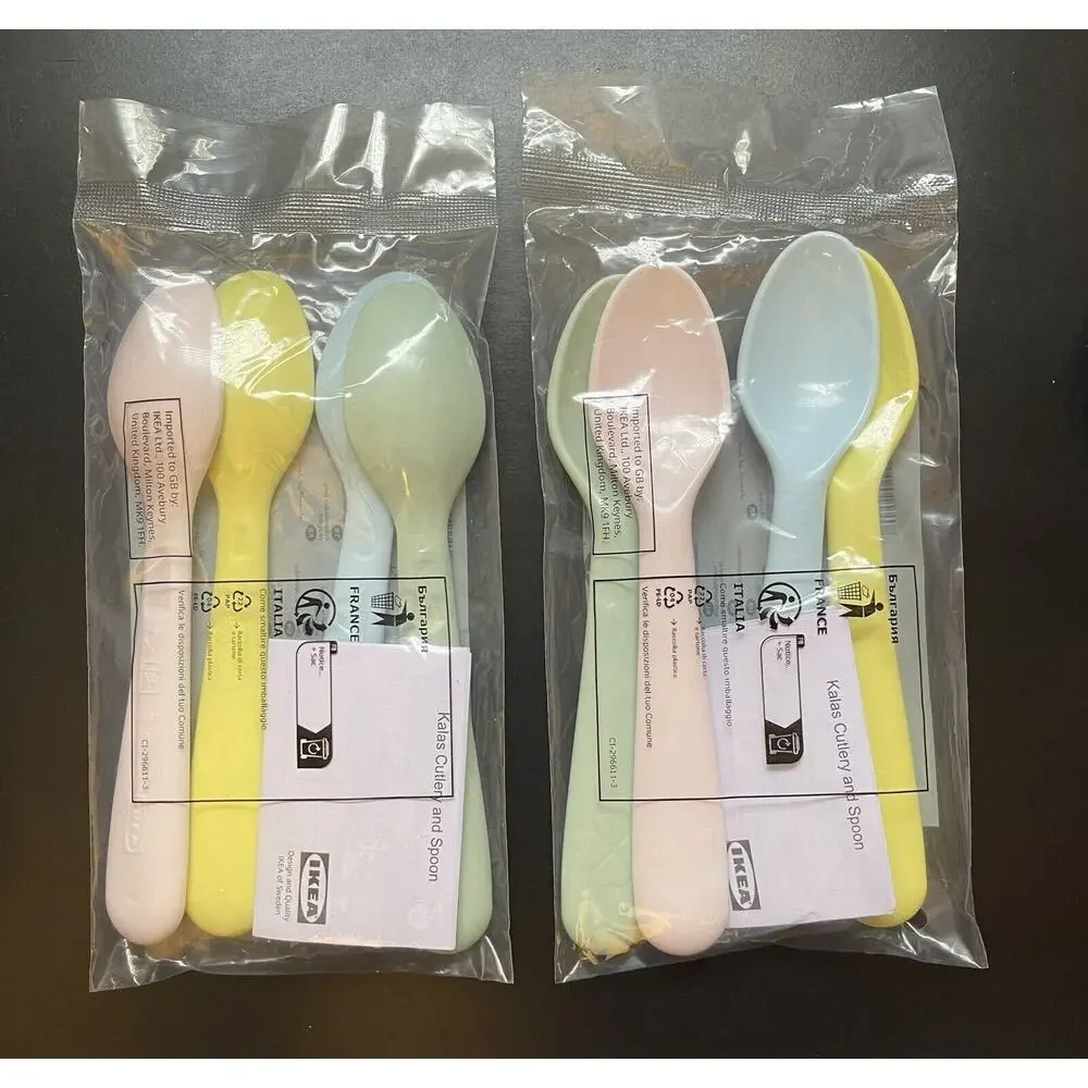 Lot of 8 IKEA KALAS Plastic Spoons Set Pastel Multicolor Kids Childrens NEW